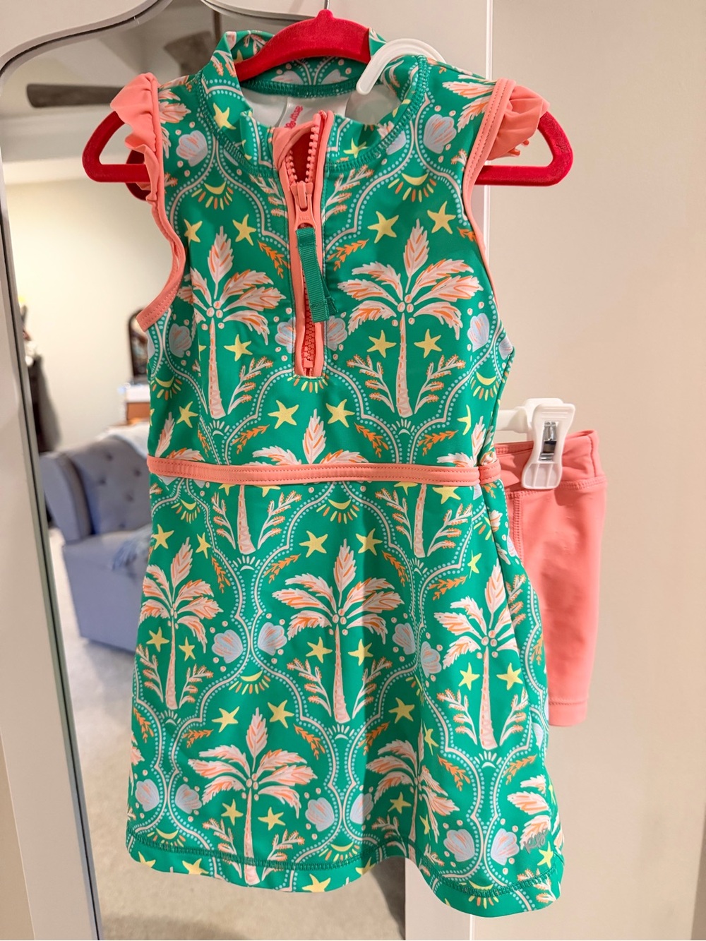 Tropical Sleeveless Zip Ruffle Sleeve Active Dress and shorts